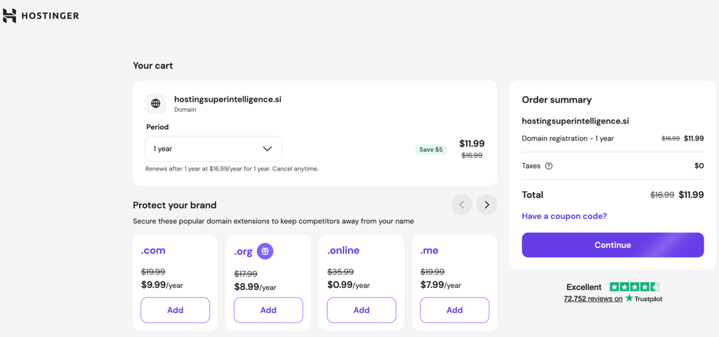 hostinger si domain checkout