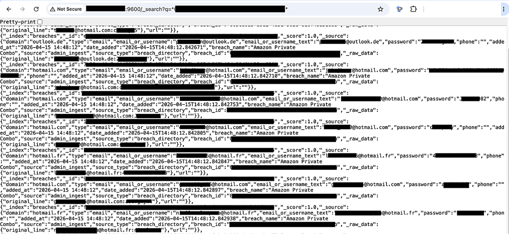 Screenshot showing how the raw data appeared and how it could be viewed and queried using nothing more than a web browser.