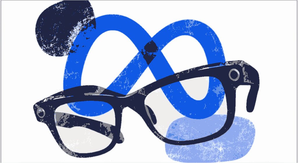 Rotating smart glasses, Meta's logo behind it