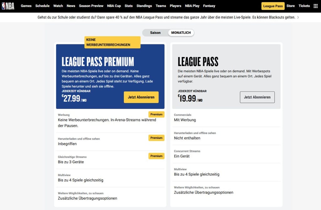NBA League Pass Preis Deutschland