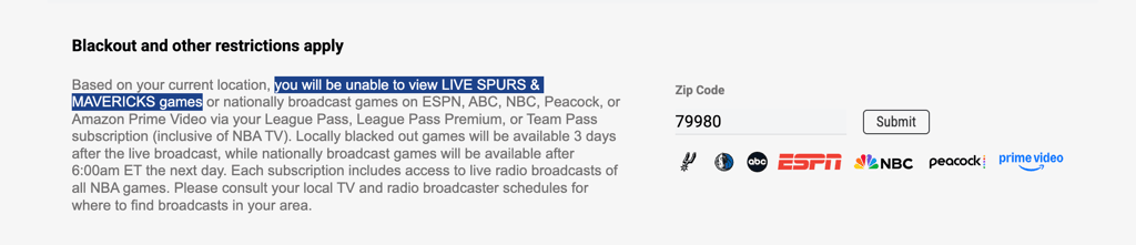 nba league pass zip code lookup tool