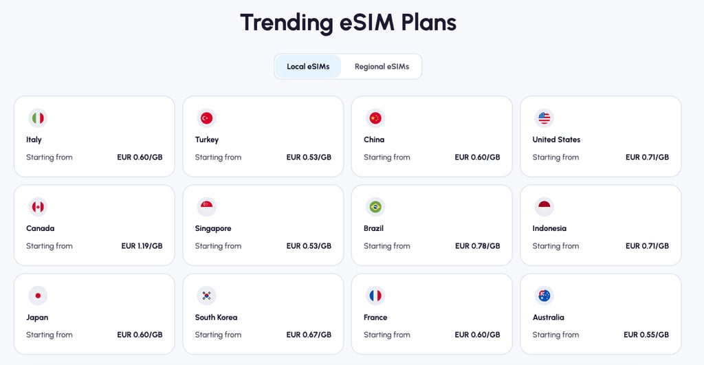 nomad esims per gb destination pricing