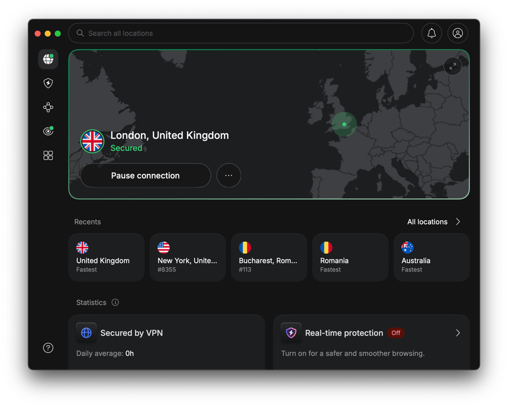 NordVPN connected to a UK server for accessing a UK online casino account abroad
