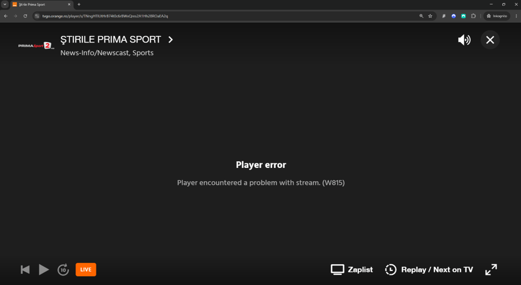 Prima Sport, Orange TV, black screen