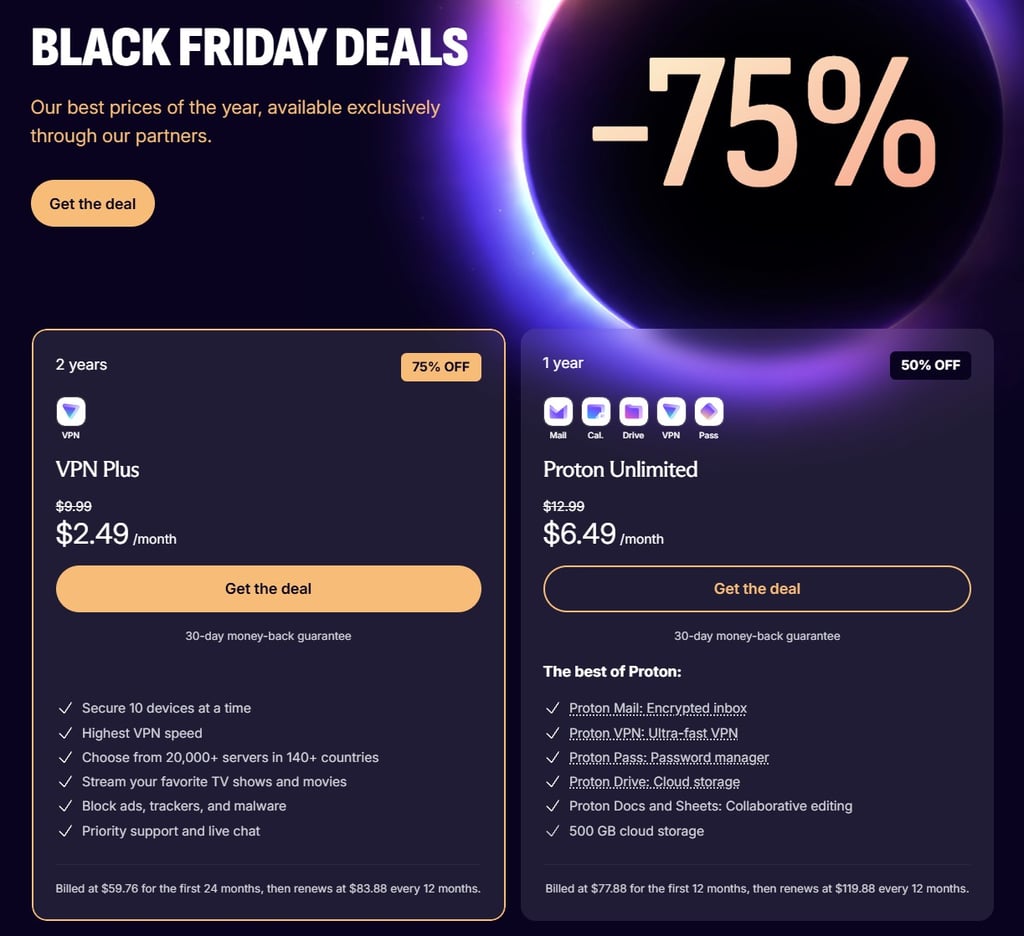 proton vpn black friday deal pricing page