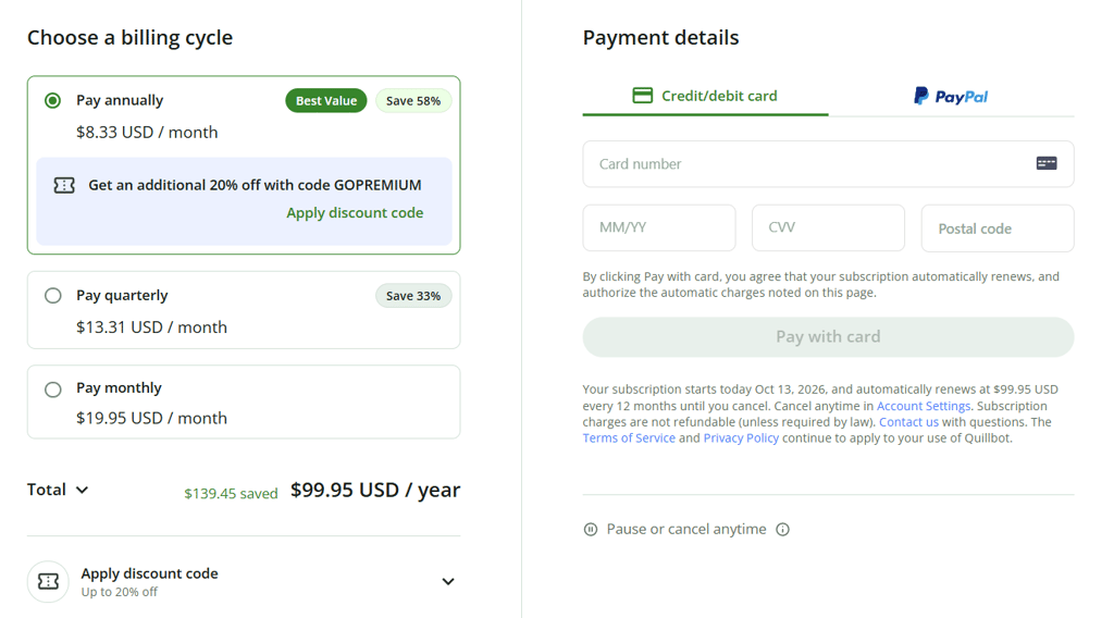 quillbot checkout