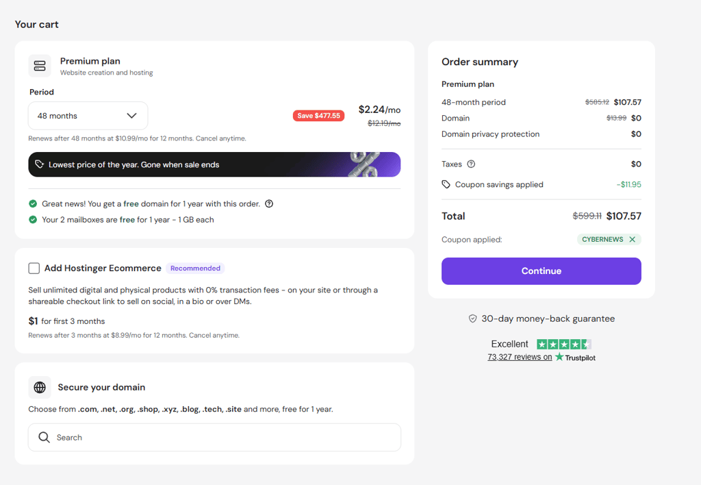 review cart hostinger 2026
