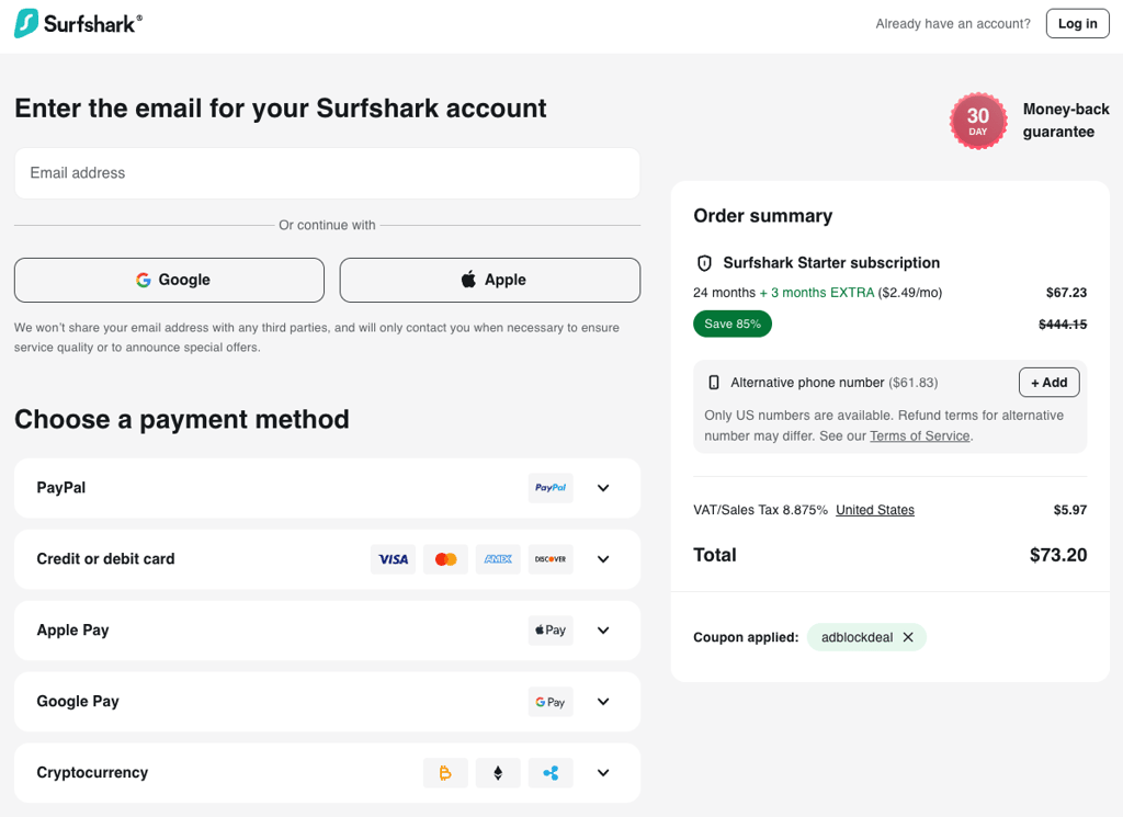 surfshark checkout adblock