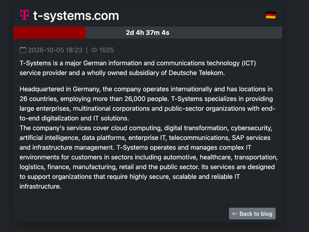 Screenshot of T-Systems entry on the Safepay ransomware leak site.