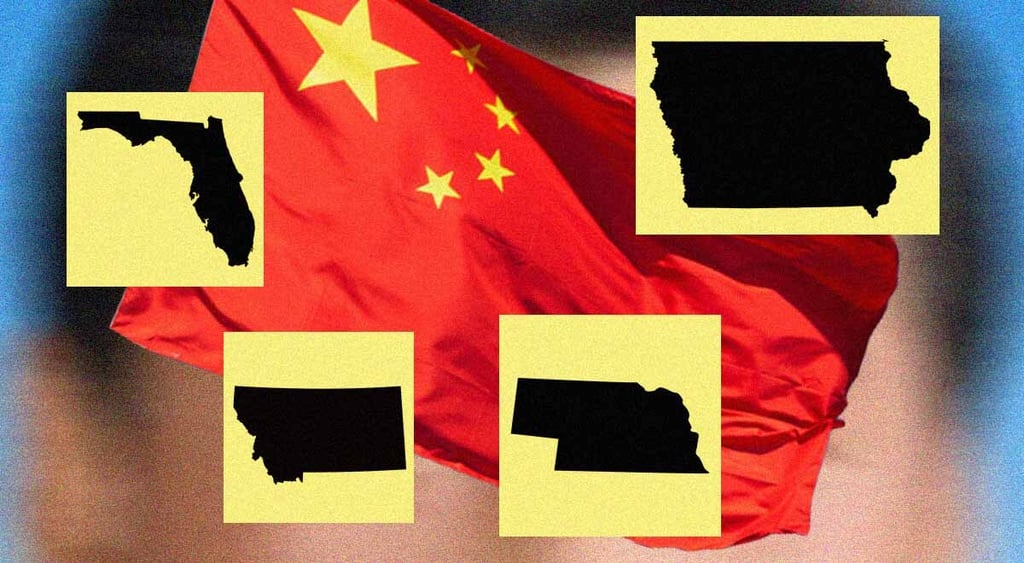 Territories of four US states and a China flag.