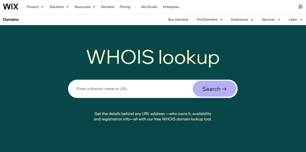 Wix WHOIS Lookup tool