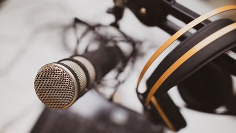 headset hanging on the microphone