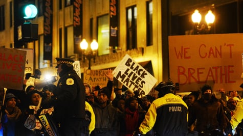 crowd protests in streets