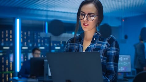 Women using computer in the server room