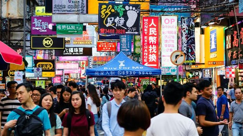 Street in Hong Kong full of people