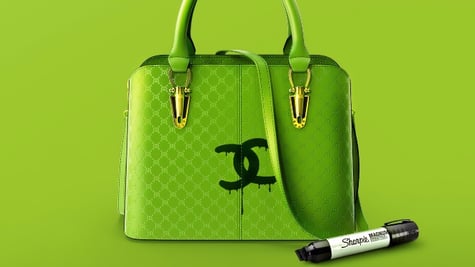 handbag with fake logo