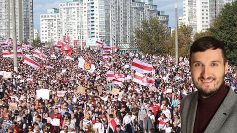 A protest in Belarus, and a man in front of the crowd