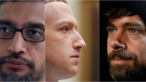 Sundar Pichai, Mark Zuckerberg, and Jack Dorsey