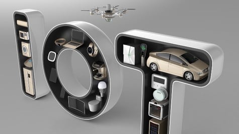 Hollow IoT letters with IoT physical objects inside