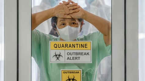 coronavirus covid 19 infected patient in coronavirus covid 19 quarantine room with quarantine and ou