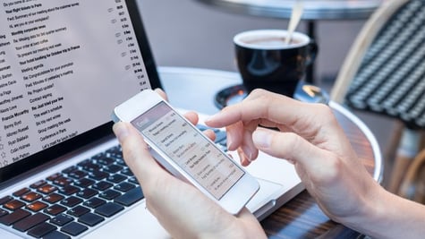 Email inbox on laptop and mobile
