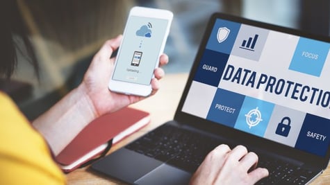 Uploading on mobile screen and Data Protection on desktop screen
