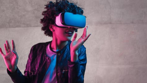 Young woman wearing VR headset