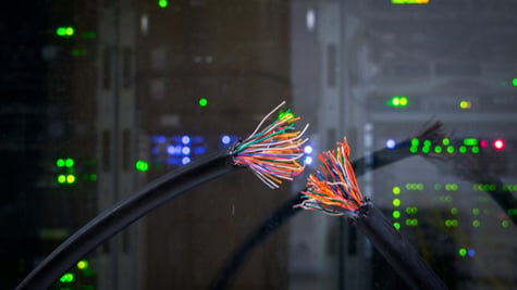 There is a damaged telephone Internet cable in the server room of the data center