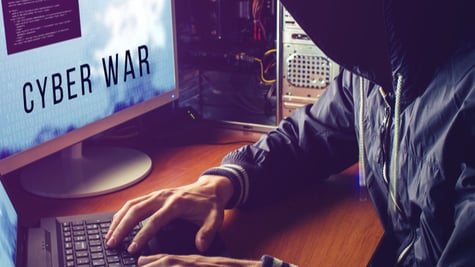 hacker infecting computers and systems. Cyber war concept.