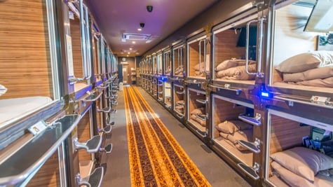 Interior of capsule hotel in city center. Capsule Hotels are less expensive structures very famous i