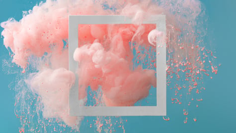 Blue frame in pink smoke. Creativity concept