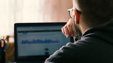 Man looking at chart on laptop