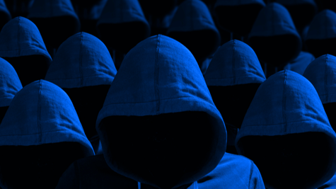 Crowd with blue hoodies