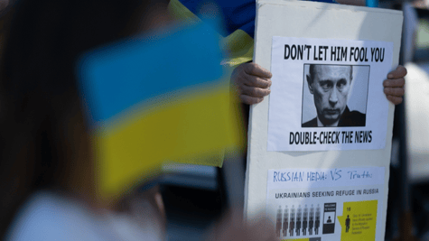 Putin seen on a sign