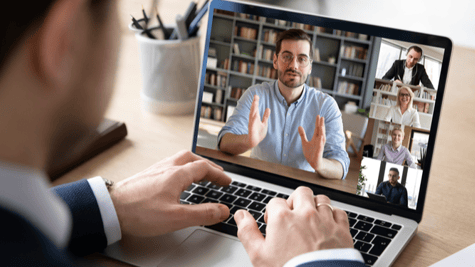 video conference call, man in front of a computer