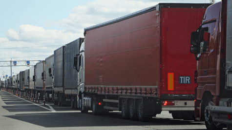 Row of lorries in traffic jam on the highway