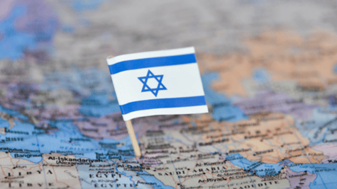 Israel flag seen on a map