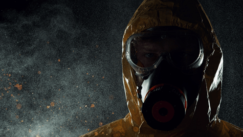 Person wearing gas mask