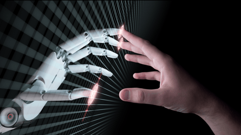Robot hand touching a human hand