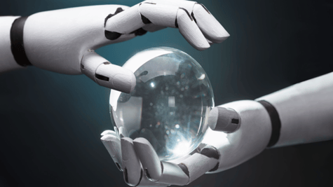 Robot hand clutching a crystal ball