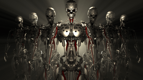 Row of Terminator-type robots