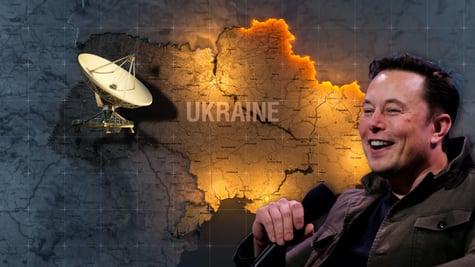 Musk, satellite dish, ukraine map