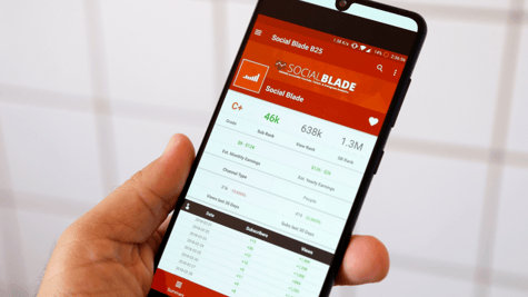 Social Blade being used on a mobile phone