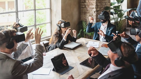 AI jobs, virtual reality headset, business meeting, workers