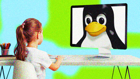 Child in front of Linux device