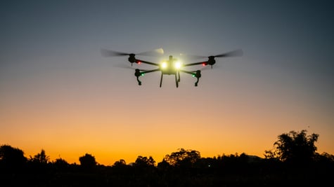 Drone flying sunset