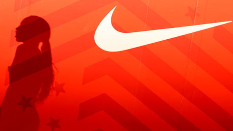 Nike logo in red background
