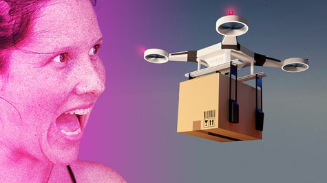 Human screaming at a drone.