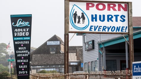 A sign warning against porn.