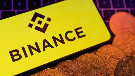 Binance logo, coins, cryptocurrency, keyboard
